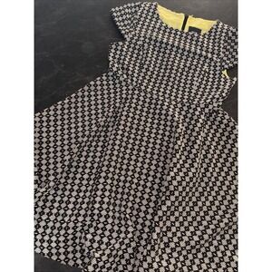 Maeve Anthropologie Dress Womens 10 Black Ivory Jacquard Flare Cap Sleeve A Line